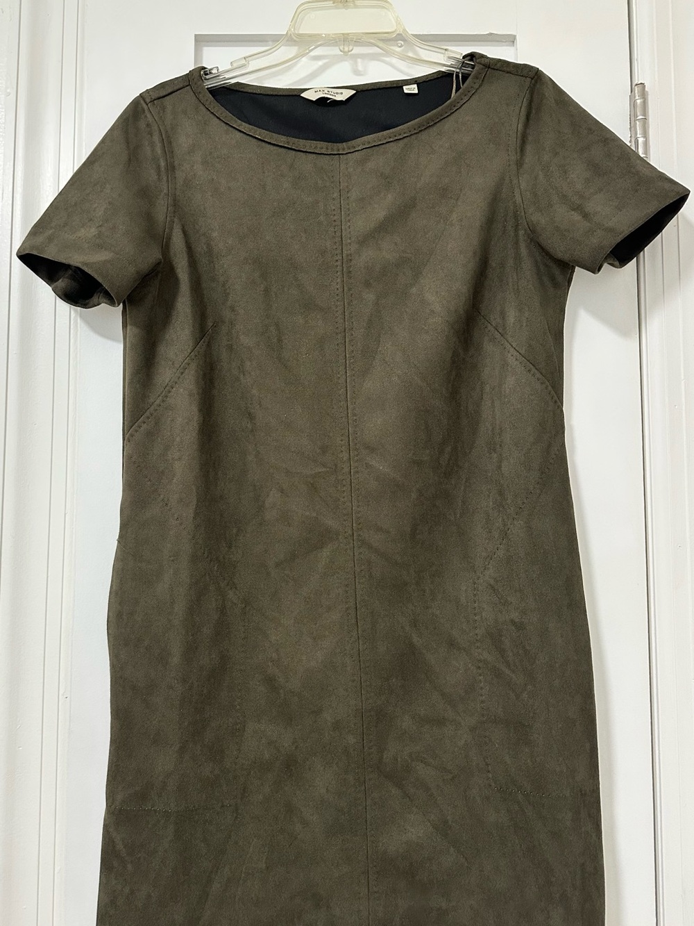 Max Studio Olive Faux-Suede Short Sleeve Shift Dress